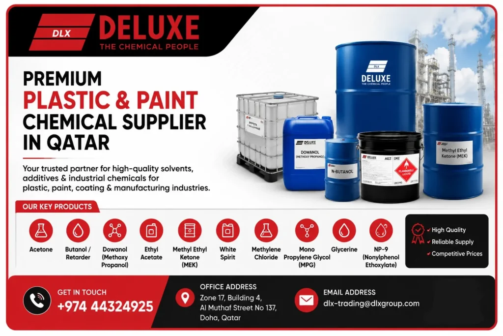 DELUXE TRADING SERVICES WLL premium plastic and paint chemical supplier in Qatar supplying industrial solvents and coating chemicals